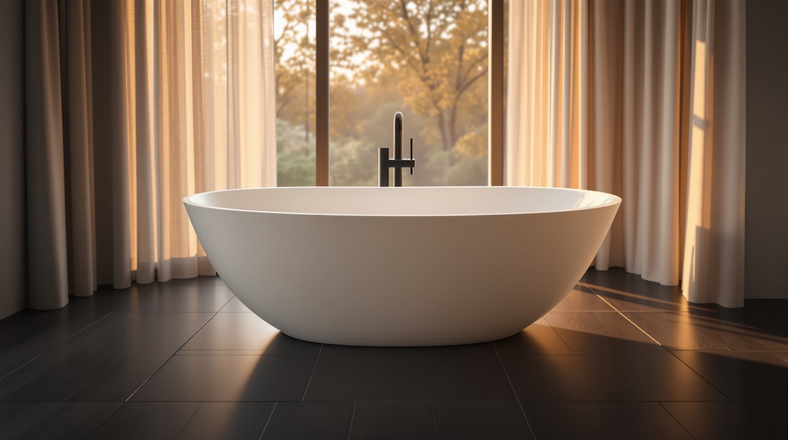 Freestanding soaking tub in a Massachusetts master bath