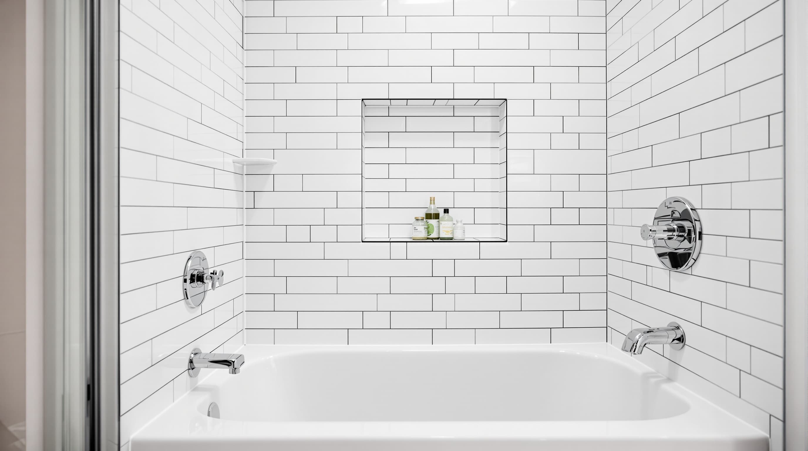 Subway tile tub surround detail